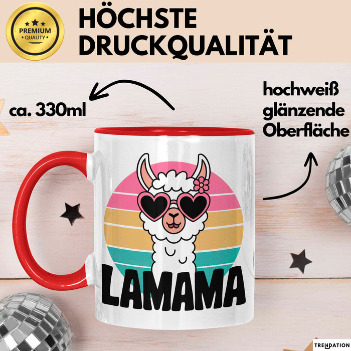 Lama Alpaka Mama Mutter Schwangerschaft Tasse Becher Geschenk Lustige Geschenkidee Spruch Lamama Rot Trendation
