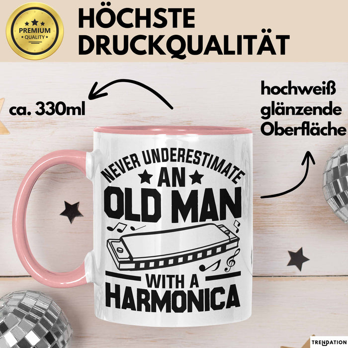 Mundharmonika Tasse Geschenk Vintage Retro Mundharmonika Spieler Geschenk Rosa Trendation