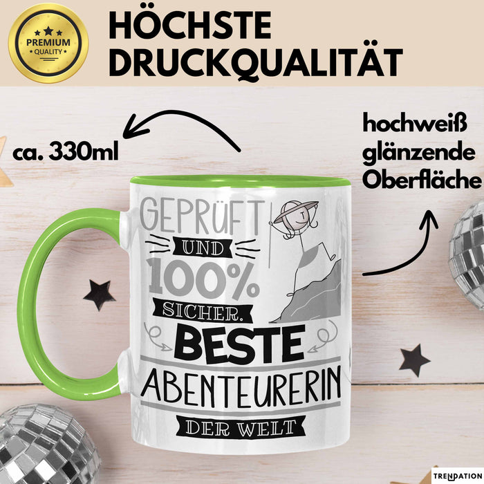 Beste Abenteurerin Der Welt Tasse Geschenk für Eine Abenteurerin Geprüft Und Sicher Geschenkidee Geburtstag Weihnachten Grün Trendation