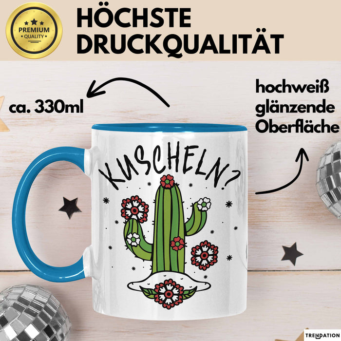 Kaktus Tasse Geschenk Kuscheln Sarkasmus Humor Geschenkidee Kaffee-Becher Kaktus-Liebhaber Frauen Blau Trendation