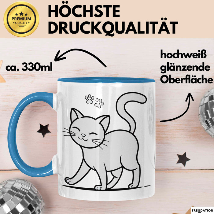 Katzen Tierliebhaber Tasse Geschenk Lustige Geschenkidee Spruch Blau Trendation