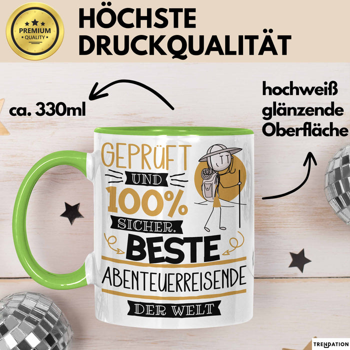 Beste Abenteuerreisende Der Welt Tasse Geschenk für Eine Abenteuerreisende Geprüft Und Sicher Geschenkidee Geburtstag Weihnachten Grün Trendation