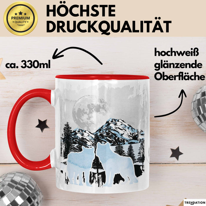 Wolf Tasse Geschenk Silhouetten Berglandschaft Vollmond Geschenkidee Rot Trendation