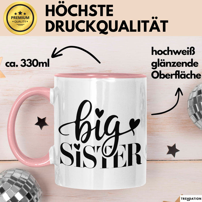 Big Sister Ältere Geschwister Schwestern Tasse Becher Geschenk Lustige Geschenkidee Spruch Big Sister Rosa Trendation
