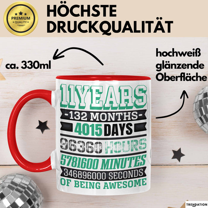 11. Geburtstag Tasse Geschenk Jungs Mädchen Becher Lustig Rot Trendation