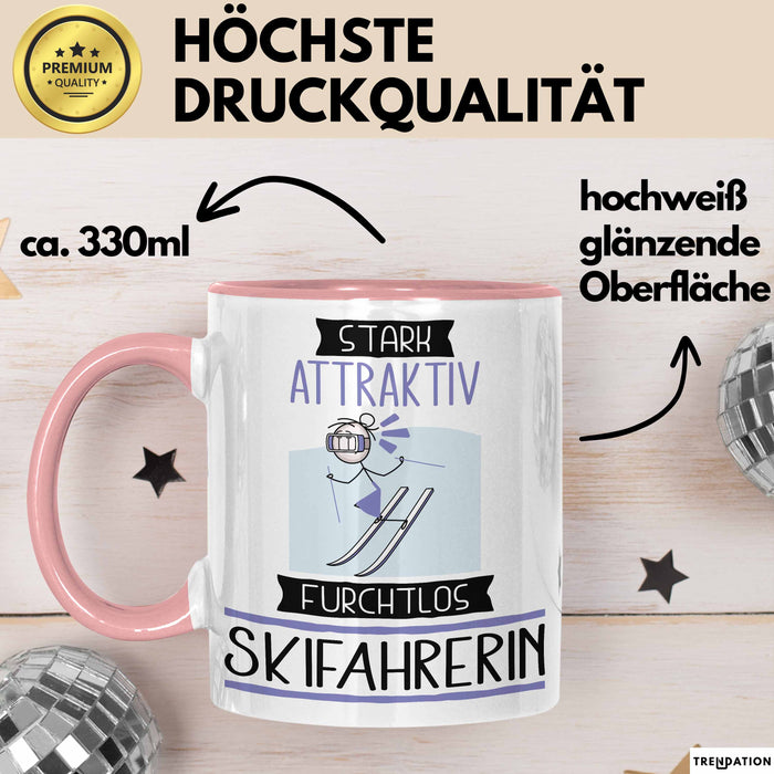 Skifahrerin Tasse Geschenk Becher Stark Attraktiv Furchtlos Skifahrerin Lustige Geschenkidee Rosa Trendation