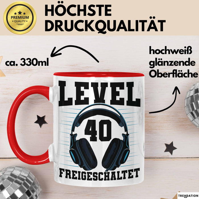 40. Geburtstag Geschenk Männer Gamer Tasse Geschenk 40Er Geburtstag Rot Trendation