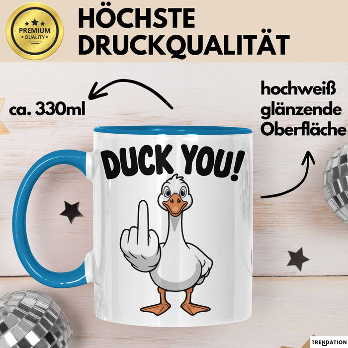 Ente Tier Tasse Geschenk Lustige Geschenkidee Spruch Duck You Blau Trendation