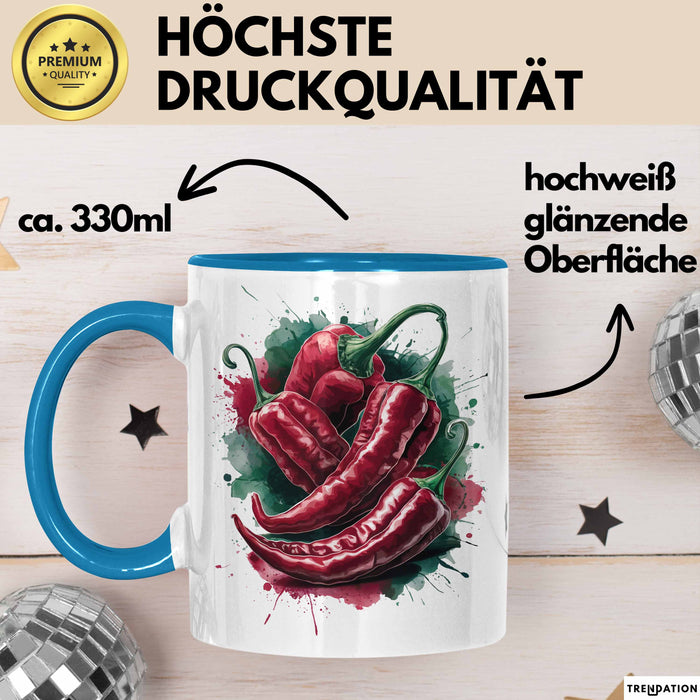 Chili Tasse Geschenk für Scharfesser Lustiger Spruch Blau Trendation