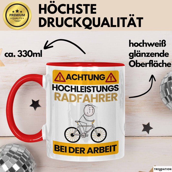 Radfahrer Tasse Geschenk Lustiger Spruch Geschenkidee für Radfahrer Achtung Hochleistungs Radfahrer Bei Der Arbeit Trendation