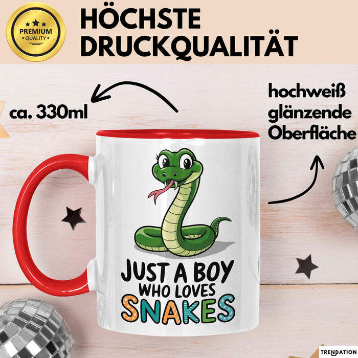 Reptil Schlange Tier Tasse Geschenk Lustige Geschenkidee Spruch Nur Ein Junge Der Schlangen Liebt Rot Trendation