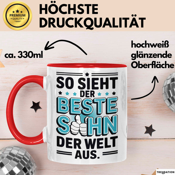 Bester Sohn Kinder Tasse Becher Geschenk Lustige Geschenkidee Spruch So Sieht Der Beste Sohn Der Welt Aus Rot Trendation