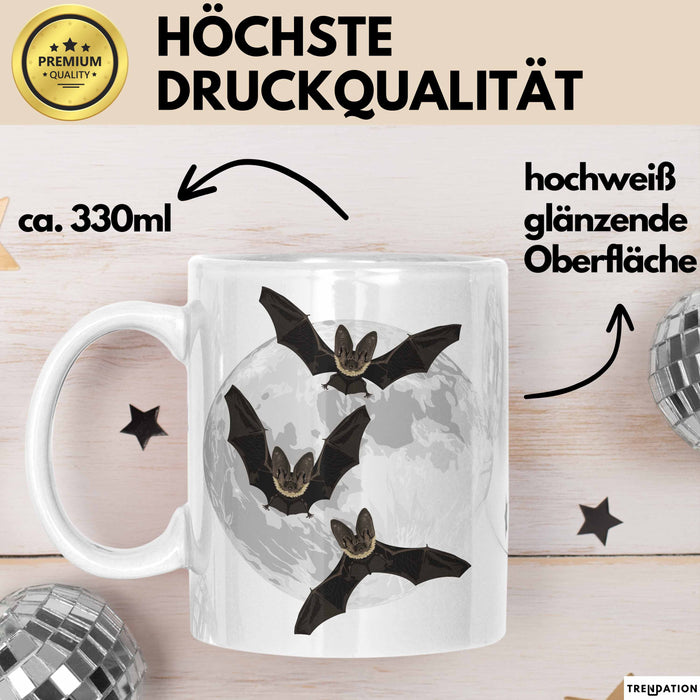 Halloween Tasse Geschenk Fledermäuse Vollmond Grafik Geschenkidee Weiß Trendation