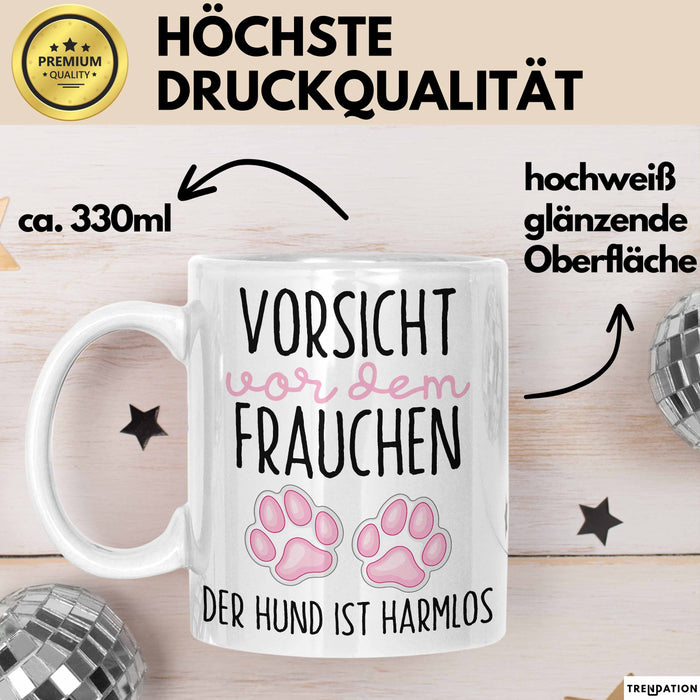 Hundeliebhaber Tasse Geschenk Lustiger Spruch Vorsicht Vor Dem Frauchen Weiß Trendation