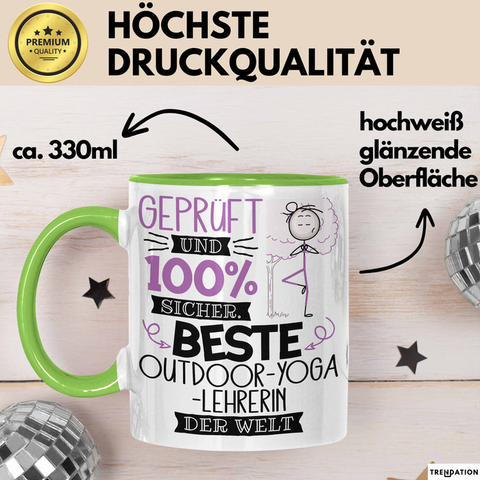 Beste Outdoor-Yoga-Lehrerin Der Welt Tasse Geschenk für Eine Outdoor-Yoga-Lehrerin Geprüft Und Sicher Geschenkidee Geburtstag Weihnachten Grün Trendation