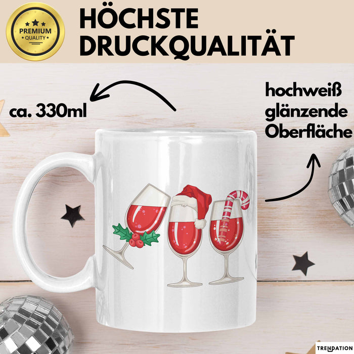 Weihnachten Weinglas Tasse Geschenk Weihnachtliche Grafik Weinliebhaber Kaffee-Becher Weiß Trendation