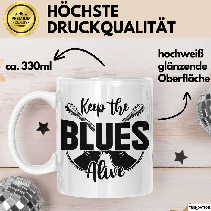 Jazz Tasse Geschenk Keep The Blues Alive Musik Becher Weiß Trendation