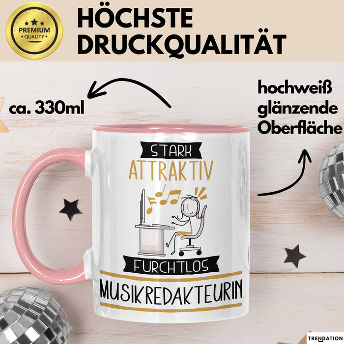 Musikredakteurin Tasse Geschenk Becher Stark Attraktiv Furchtlos Musikredakteurin Lustige Geschenkidee Rosa Trendation