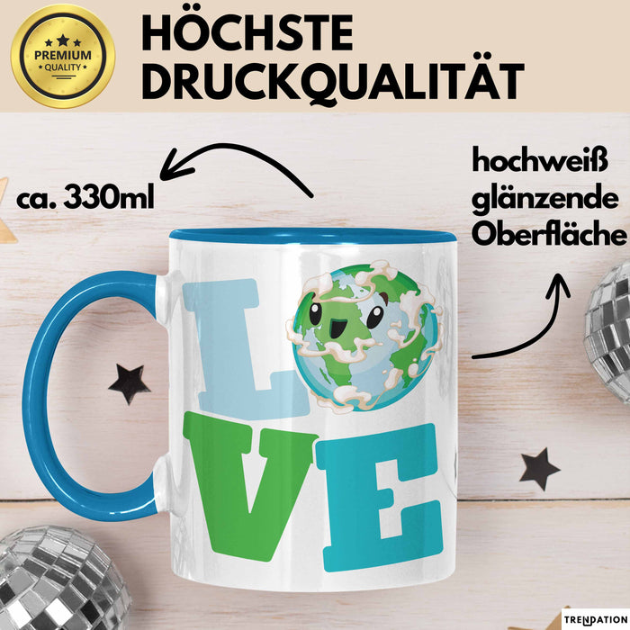 Erde Love Welt Tasse Geschenk Umwelt Kaffee-Becher Blau Trendation