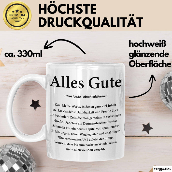 Büroarbeit Kollege Abschied Tasse Geschenk Lustige Geschenkidee Spruch Alles Gute Weiß Trendation