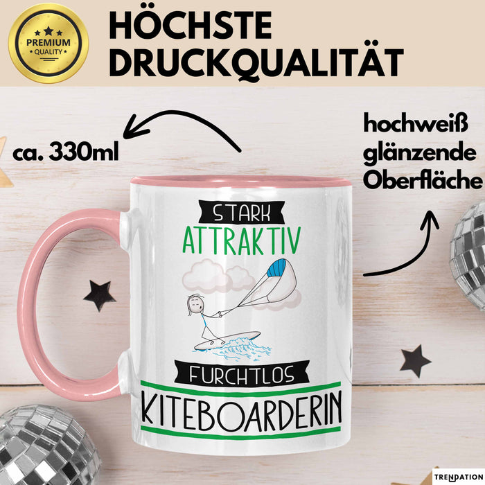 Kiteboarderin Tasse Geschenk Becher Stark Attraktiv Furchtlos Kiteboarderin Lustige Geschenkidee Rosa Trendation