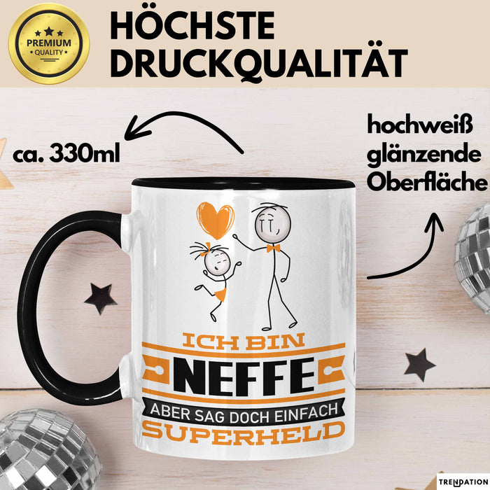 Neffe Geschenk Tasse Ich Bin Neffe Aber Sag Doch Einfach Superheld Lustige Geschenkdiee für Neffe Kaffee-Becher Schwarz Trendation