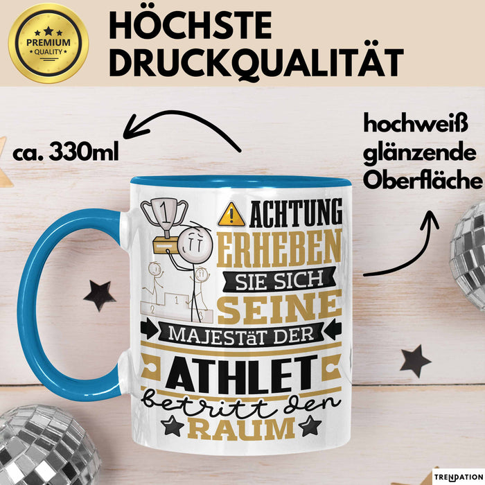 Athlet Geschenk Tasse Lustiger Spruch Erheben Sie Sich Der Athlet Betritt den Raum Blau Trendation