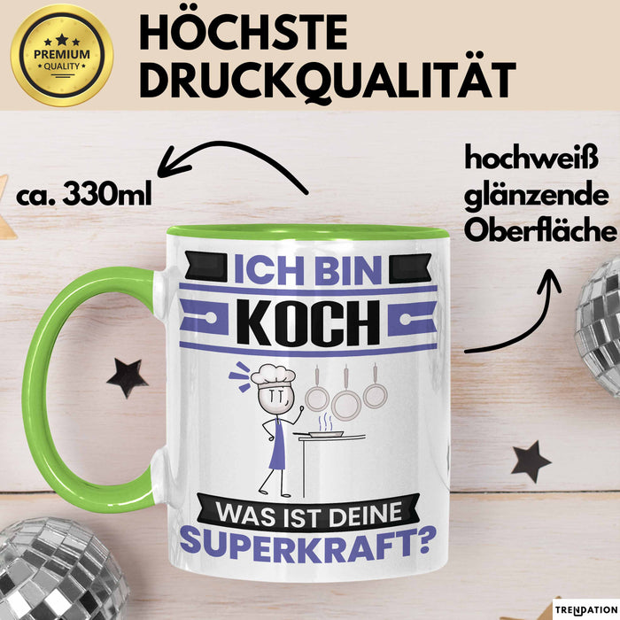 Koch Tasse Geschenk für Koch Geburtstag Lustiger Spruch Kaffee-Becher Was Ist Deine Superkraft Grün Trendation