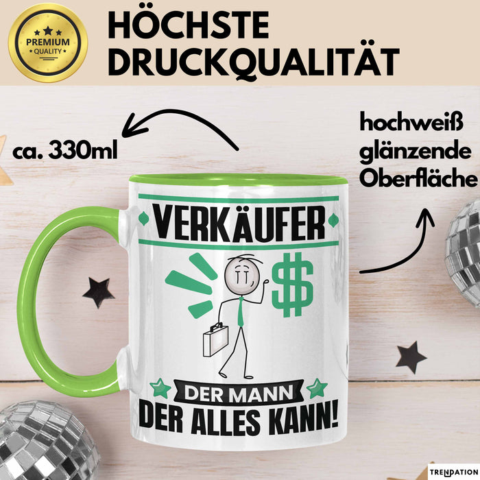 Verkäufer Tasse Geschenk für Verkäufer Der Mann Der Alles Kann Geschenkidee zum Geburtstag Grün Trendation