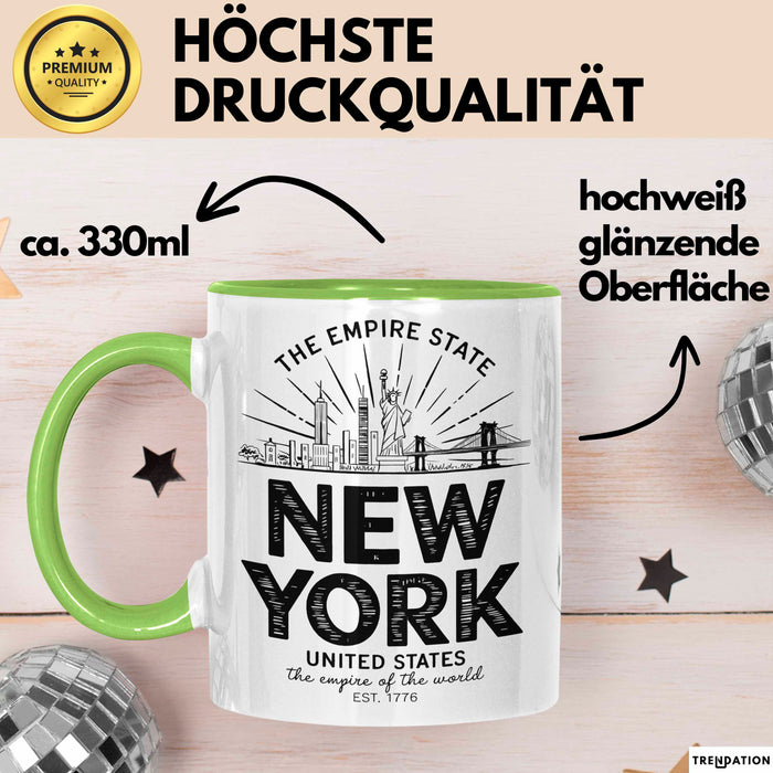 New York City USA Tasse Geschenk Lustige Geschenkidee Spruch Grün Trendation