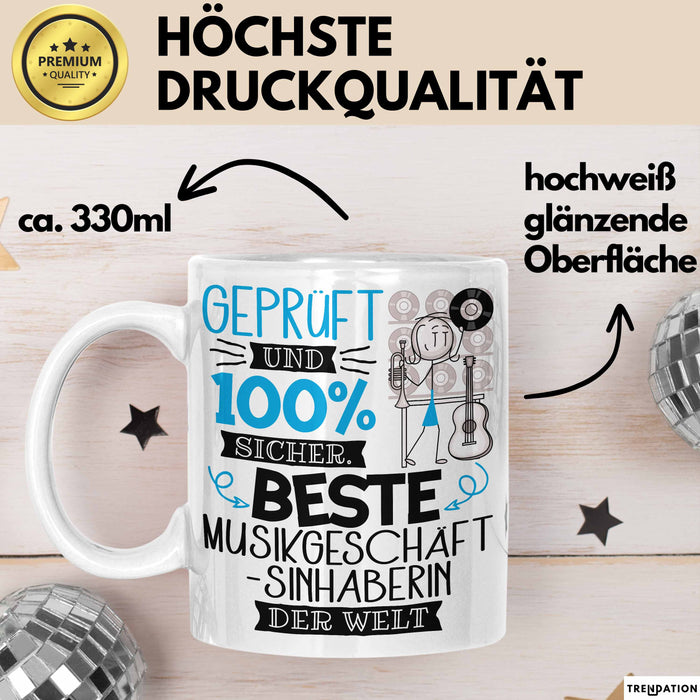 Beste Musikgeschäftsinhaberin Der Welt Tasse Geschenk für Eine Musikgeschäftsinhaberin Geprüft Und Sicher Geschenkidee Geburtstag Weihnachten Weiß Trendation