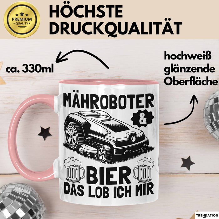 Mähroboter Tasse Geschenk Mähroboter Sprüche Becher Geschenkidee Lustig Rosa Trendation