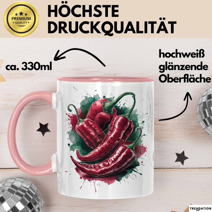 Chili Tasse Geschenk für Scharfesser Lustiger Spruch Rosa Trendation