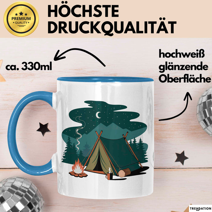 Camper Tasse Geschenkidee für Zeltleben Entdecker Blau Trendation
