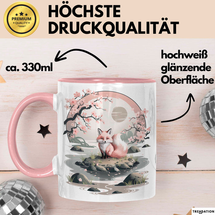 Fuchs Tierliebhaber Tasse Geschenk Lustige Geschenkidee Spruch Japanischer Kitsune Fuchs Rosa Trendation