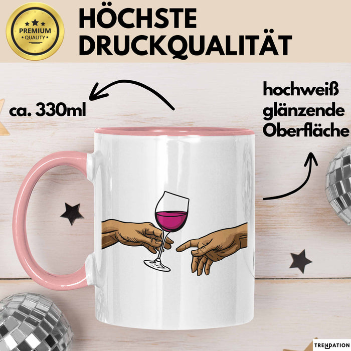 Weinliebhaber Tasse Geschenk Erschaffung Von Adam Kunst Geschenkidee 2 Hände Finger Rotwein Wein Liebhaber Rosa Trendation