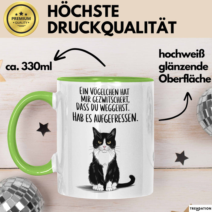 Büroarbeit Kollege Abschied Tasse Geschenk Lustige Geschenkidee Spruch Ein Vögelchen Hat Mir Gezwitschert Dass Du Weggehst Grün Trendation