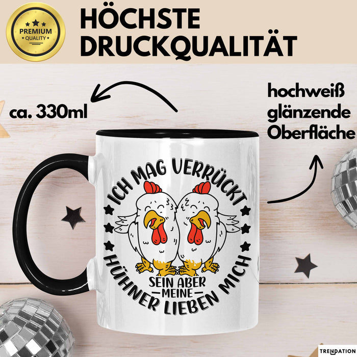 Hühner Tasse Geschenk Hühnerflüsterin Huhn Geschenkidee Kaffee-Becher Landwirt Bauer Landiwrtin Schwarz Trendation