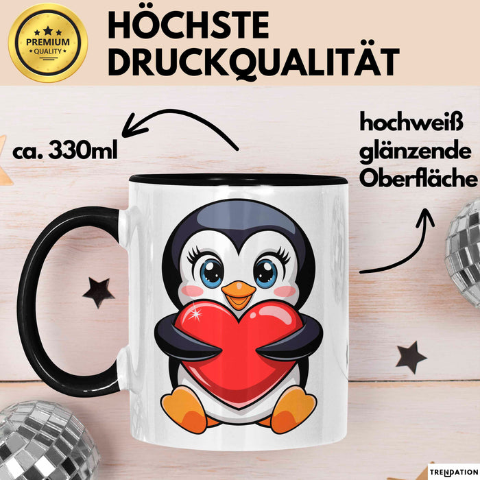 Pinguin Herz Tasse Geschenk Lustige Geschenkidee Spruch Schwarz Trendation