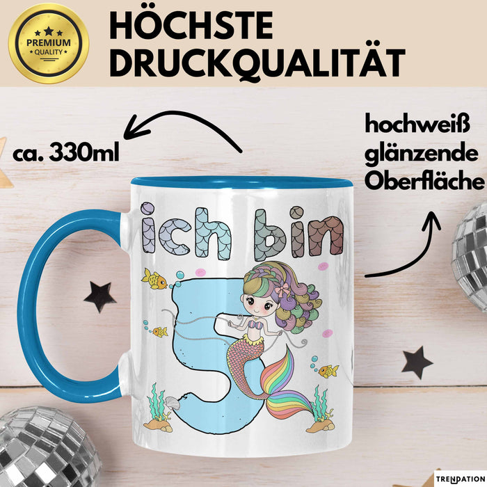 5. Geburtstag Mädchen Geschenk Meerjungfrau Geschenk Tasse für Mädchen Nymphe Nixe Becher Grafik Blau Trendation