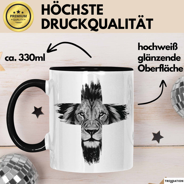 Christen Tasse Geschenk Christlich Glauben Kirche Geschenkidee Für Jesus-Fans Kreuz Löwe Trendation