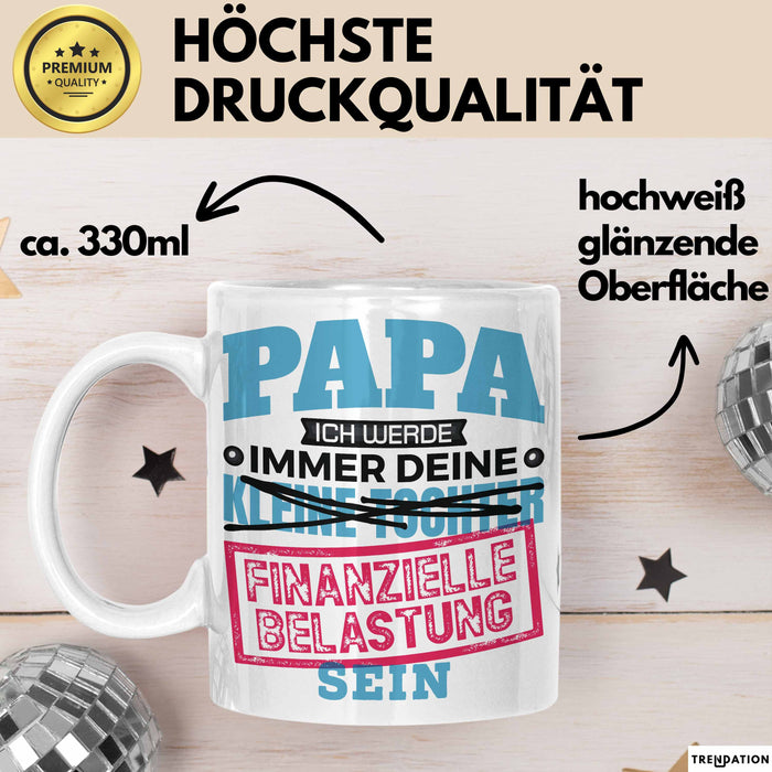 Witzige Tasse Geschenk Papa Tochter Finanzielle Belastung Spruch Weiß Trendation