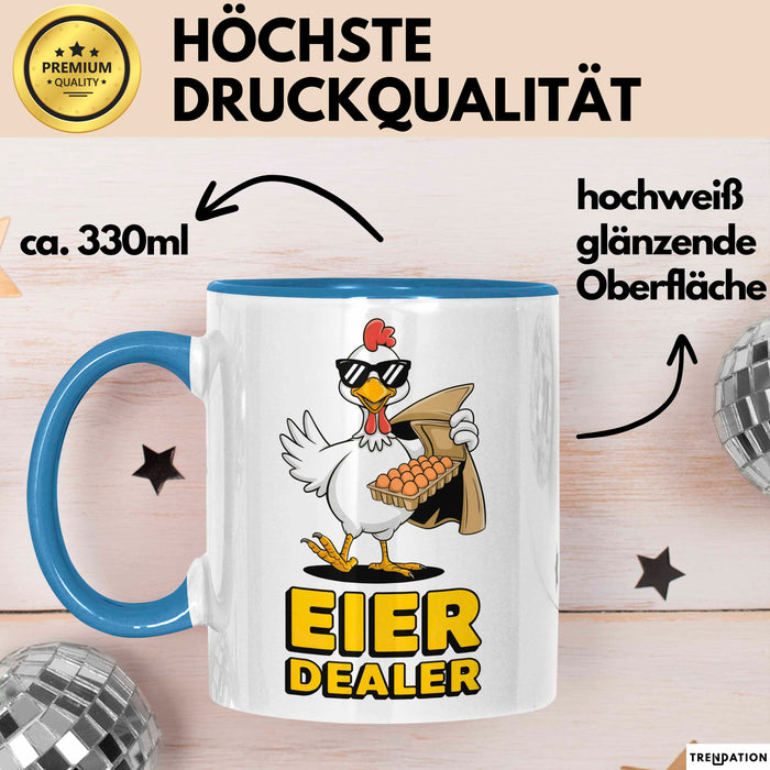 Huhn Tier Bauer Tasse Becher Geschenk Lustige Geschenkidee Spruch Eier Dealer Blau Trendation