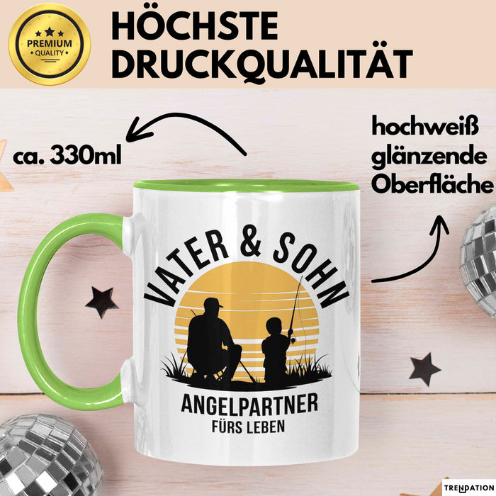 Angeln Fischer Vater Sohn Tasse Becher Geschenk Lustige Geschenkidee Spruch Vater & Sohn Angelpartner Fürs Leben Grün Trendation