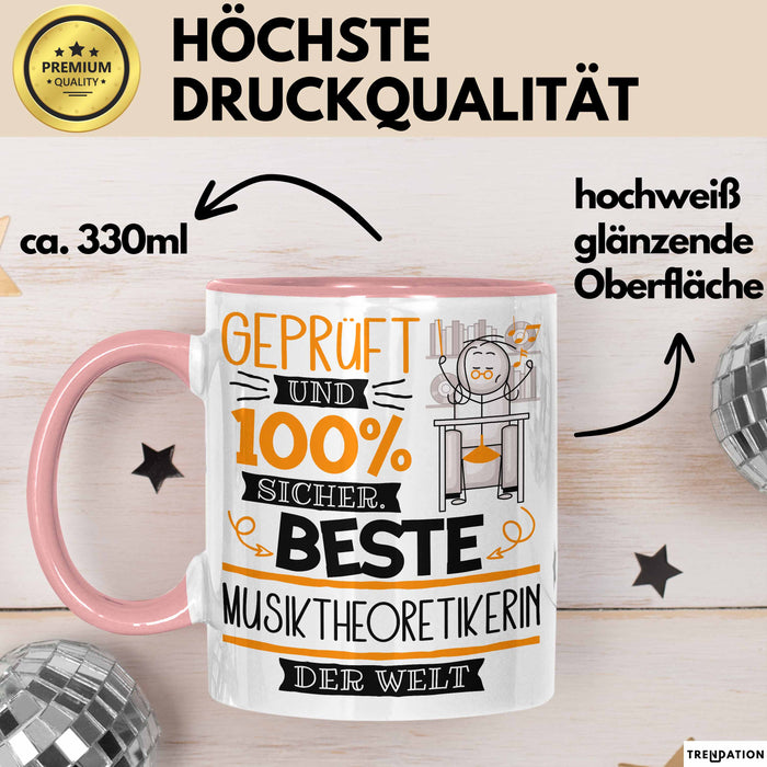 Beste Musiktheoretikerin Der Welt Tasse Geschenk für Eine Musiktheoretikerin Geprüft Und Sicher Geschenkidee Geburtstag Weihnachten Rosa Trendation