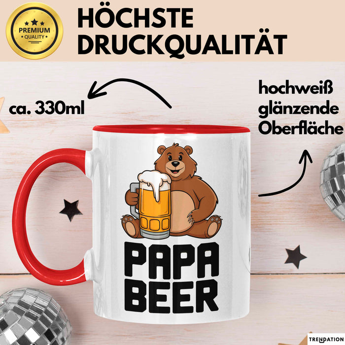 Papa Vatertag Tasse Becher Geschenk Lustige Geschenkidee Spruch Papa Bierbär Rot Trendation