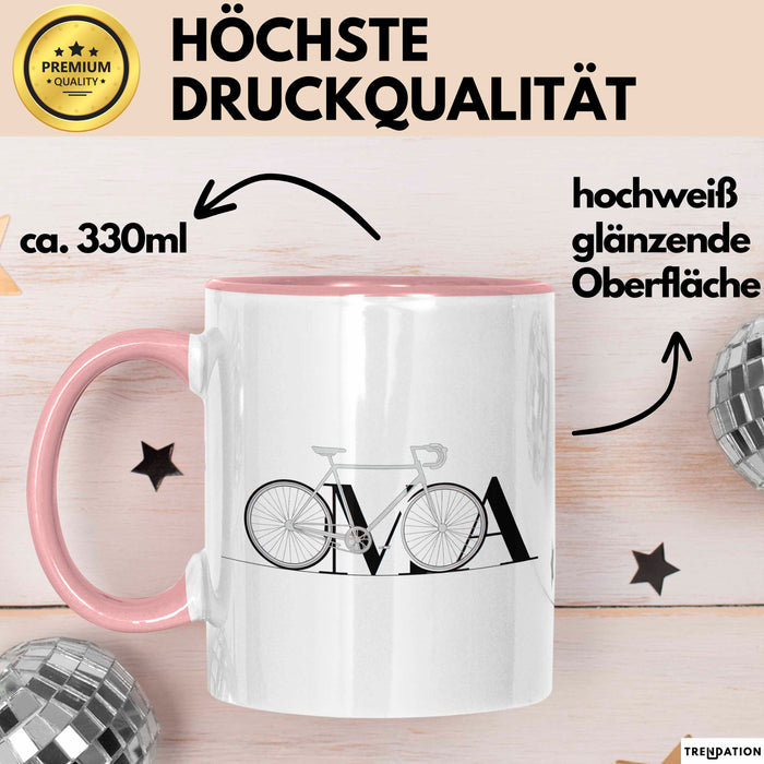 Oma Großmutter Tasse Becher Geschenk Lustige Geschenkidee Spruch Oma Fahrrad Radfahren Rosa Trendation