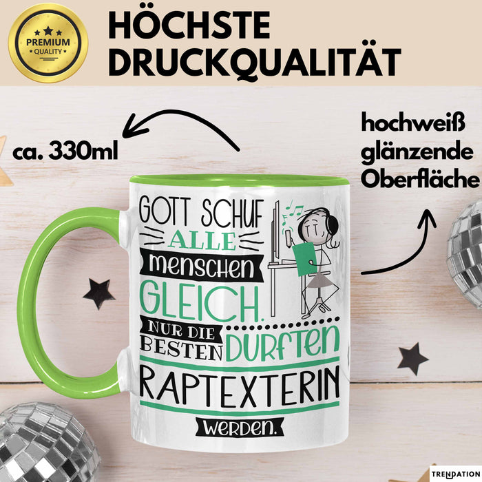 Raptexterin Geschenk Becher Tasse Gott Schuf Alle Menschen Gleich Nur Die Besten Durfeten Raptexterin Werden Geschenkidee Lustig Grün Trendation