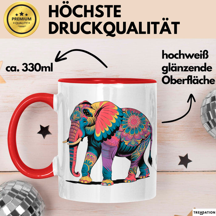 Elefant Tier Blumen Tasse Geschenk Lustige Geschenkidee Spruch Rot Trendation