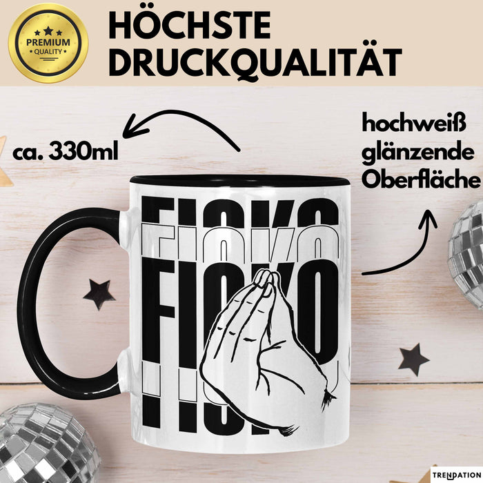 Italiener Geschenk Tasse Ficko Italienische Handbewegeung Kaffee-Becher Schwarz Trendation